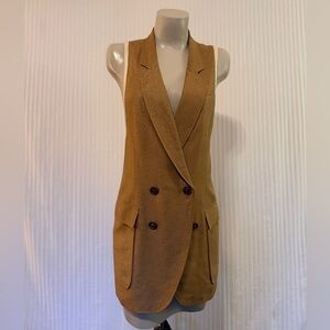 Double-Breasted metallic gold Vest Long Top
